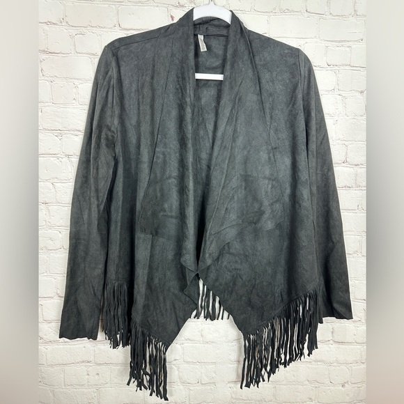 Mittoshop Western Boho Black Faux Suede Fringe Jacket, Sz M - Picture 1 of 4